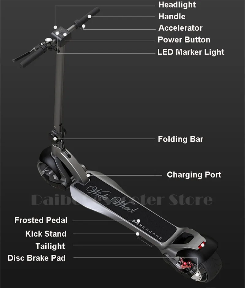 Wide Wheel Electric Skateboard Scooter Folding Two Wheel Electric Scooters 48V 500W Brushless Motor Black Kick Scooter Adults    (30)