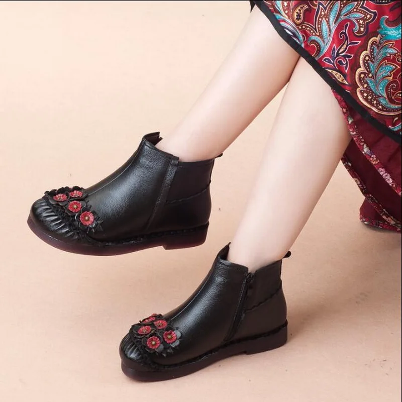 Rushiman Planos Estilo amarillo Mujeres Zapatos Cuero Las Casuales Moda Nacional Negro Genuino De Madre Tobillo púrpura Botas zwrqPz