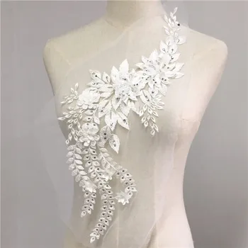 

black Ivory White large Embroidery 3D Flower Lace Applique Beaded Lace Trim Luxury Wedding Dress DIY Sewing
