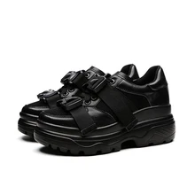 Teahoo/черные сетчатые женские кроссовки на шнуровке; женские кроссовки на платформе с пряжкой; Женская прогулочная обувь в уличном стиле