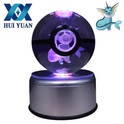 Хуэй Юань Vaporeon Pokeball 8 см Диаметр хрустальный шар 3D LED Новинка свет USB AA Батарея декоративный свет Стекло мяч