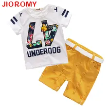 Vente chaude! 2017 Summer Style Enfants Vêtements Ensembles Tops + Shorts + Ceinture = 3 Pcs Ensemble Garçons Filles T Pantalon Sport Costume Enfants vêtements