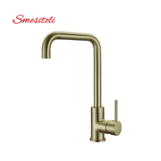 Special Offers Smesiteli Wholesale High Quality 100% Brass Brushed Gold Finish Kitchen Faucet Hot And Cold Water Faucet Sink Tap