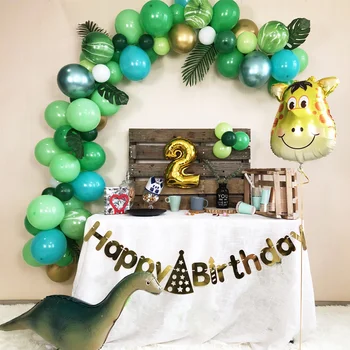 

Safari Animal Party Ballon Set Green Forest Ballon Garland Giraffe Foil Ballon Kit with Leaves Green Happy Birthday Ballon S