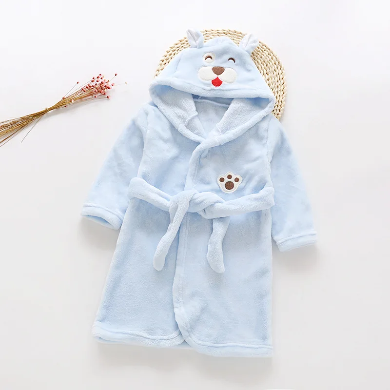 Light Blue-Bear Осенне-зимняя детская одежда для сна фланелевый теплый Халат с капюшоном, детские пижамы для мальчиков и девочек, прекрасные животные из мультфильмов, халаты - Цвет: Light Blue-Bear