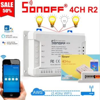 

Sonoff 4CH Pro R2 Smart Wifi Switch Smart Home 433MHz RF Wifi Light Switch App EWeLink Modes with Alexa Google Home Automation