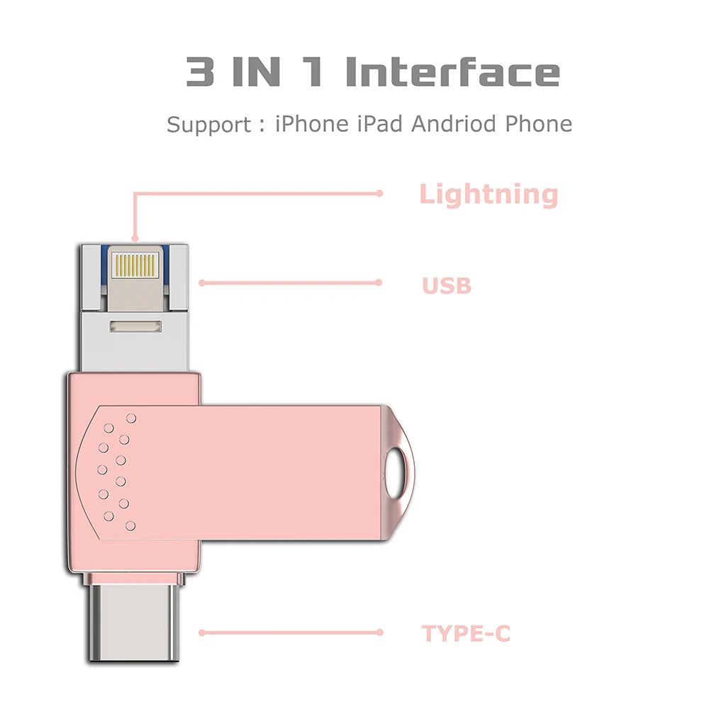 Usb флеш-накопитель Lightning/TYPE-C для iPhone 6, 6 Plus, 7, 7 Plus, 8 Plus, X Usb-C, флешка для телефона Android, Usb флешка, 128 ГБ-8 Гб