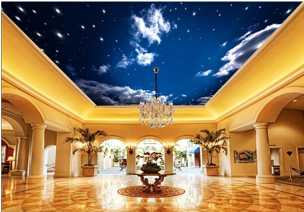 Us 9 6 68 Off Mural 3d Wallpaper Star Blue Cloud Ceiling 3d Wallpaper Modern For Living Room Murals Home Decoration In Wallpapers From Home