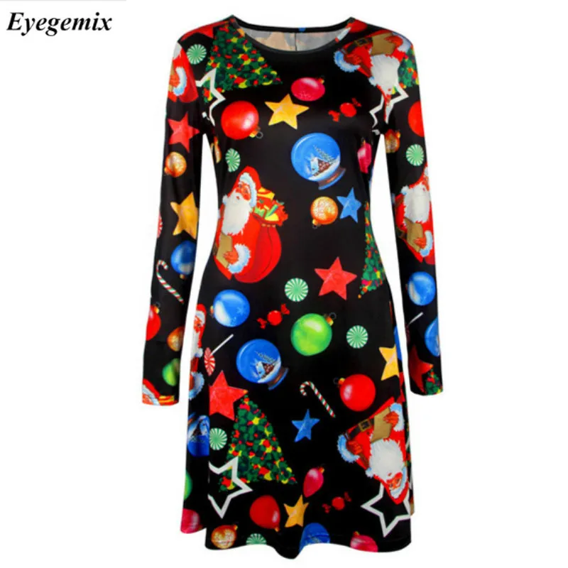 

2019 Autumn Winter Christmas Dress Women Plus Size Print Dress Midi Elk Snowflake Long Sleeve A-Line Party Dress Female 5XL XXXL