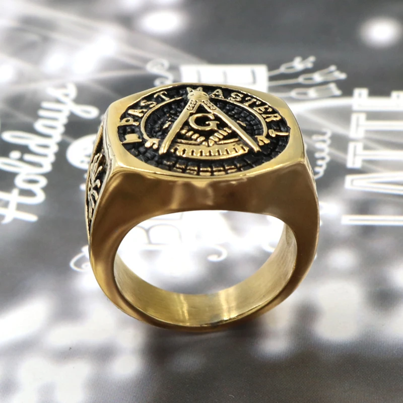 Винтажные масонские кольца Past Master печатки золотого цвета из титана нержавеющая