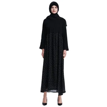 

Arab women wear middle eastern Muslim robes Plus Szie Black Splice Polka Dot Long Sleeve Casual Dress Islam Jilbab Dress L411A