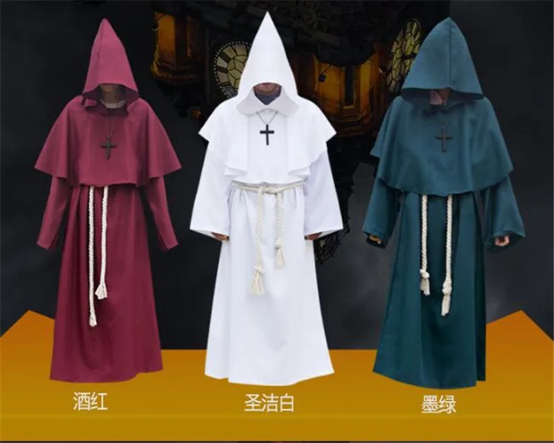 Cosplay Costumes Men Monk Robe Halloween Mysterious Ancient Medieval Dress Monk Cosplay Suit Witch Costume Priest COS Clothing halloween looks