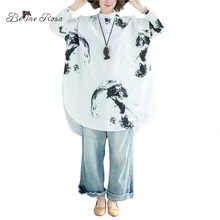 BelineRosa Plus Size Women Blouse Spring Chinese Style Black Printing Casual Loose Style Women's Blouses BSDM0168