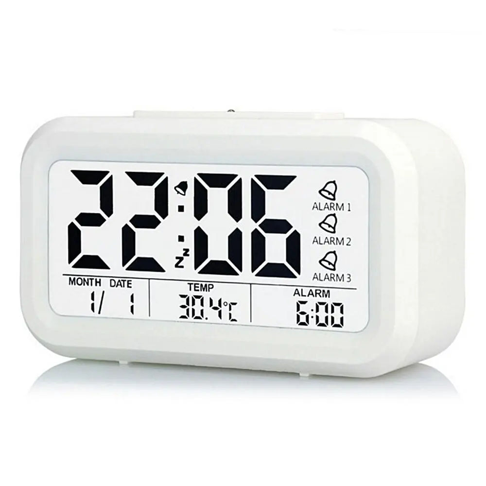 3 Alarms Digital Alarm Clock Large LCD Display Snooze Digital Clock