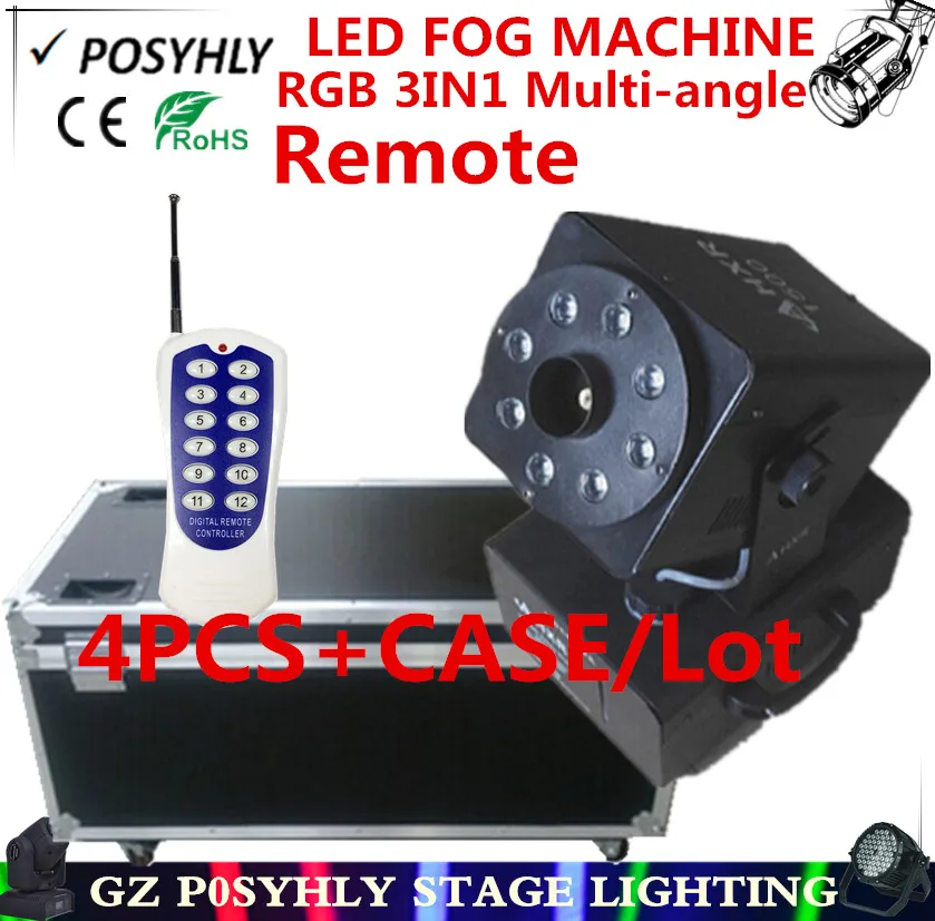 4 шт./8x3 Вт RGB 3in1 LED 1500 Вт дым машина+ кейс multi-angle1500W машина тумана профессия DJ оборудования