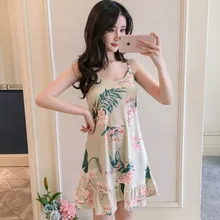 Топы для девочек, летняя новинка, женская ночная сорочка на бретельках, с принтом, сексуальная одежда для сна, с коротким рукавом, пижама с подтяжками на груди, короткая ночная рубашка для девочек