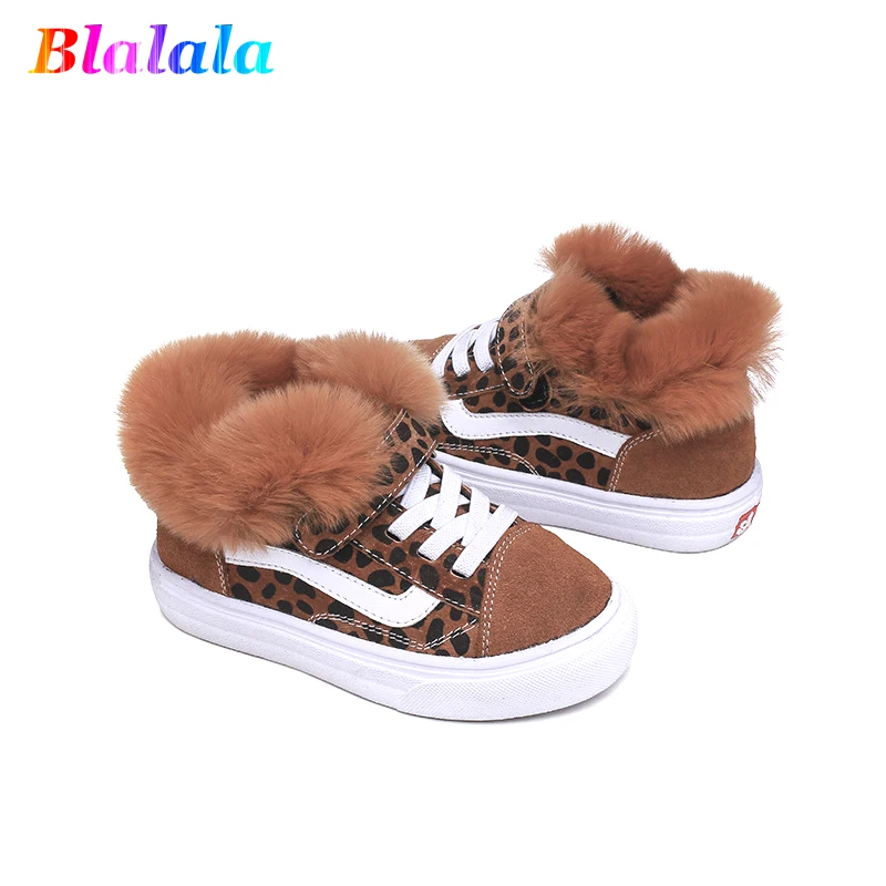 

2019 Winter girls skate shoes boys warm shoes for baby kids low cut shoes children shoes leopard print rabbit hair 1 to 12 yrs