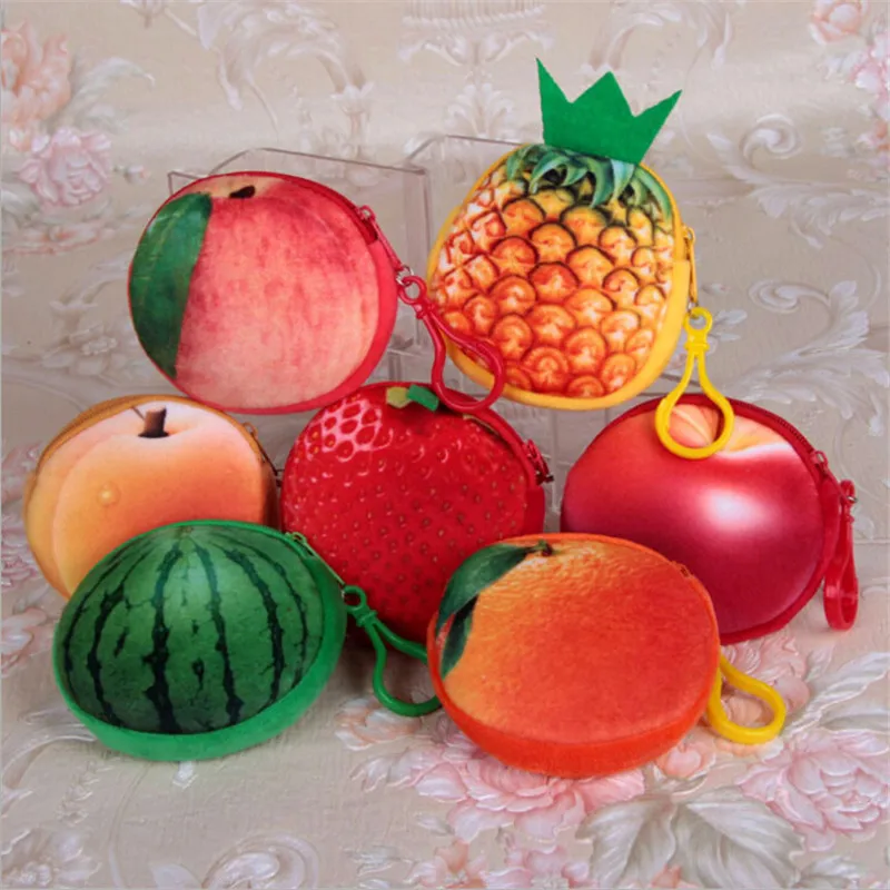 Cute Fruit Shape 7 Fruits Plush Coin Purse Orange Strawberry Pineapple