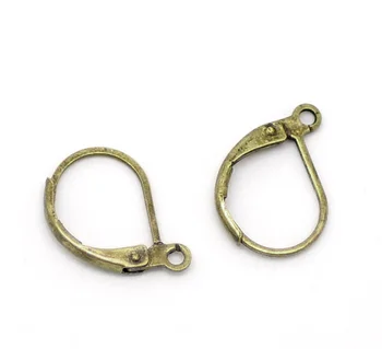 

8Seasons Copper Lever Back Clips Hoop Earring Findings Antique Bronze Color Wire Settings Base DIY Jewelry 16mm x 10m, 60 PCs