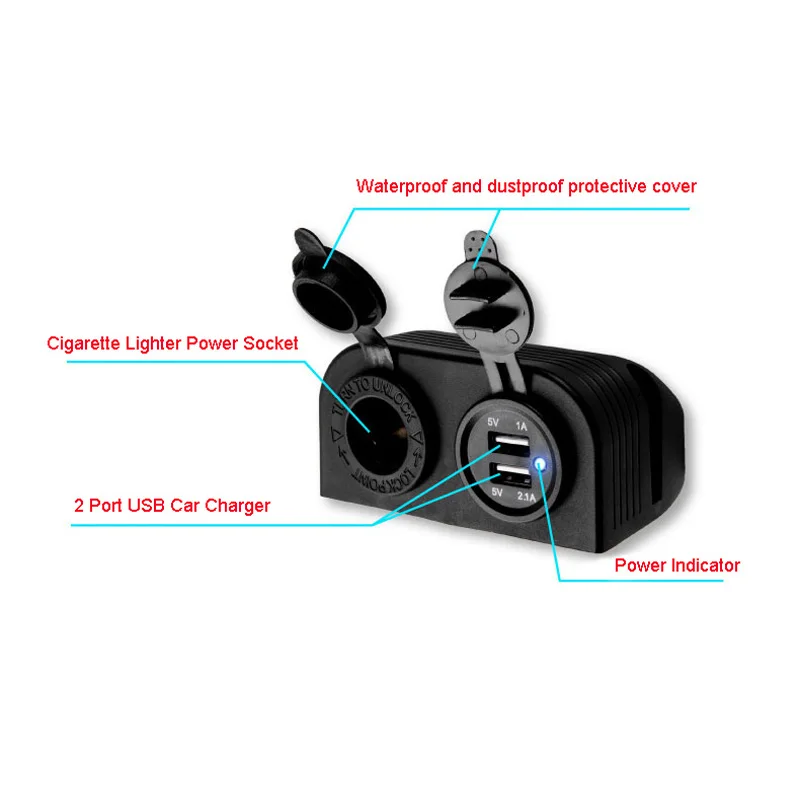 

Dual USB Car Charger Cigarette Lighter Power Socket Two Hole Tent Base for Car Truck Motorcycle Boat ATV 10166