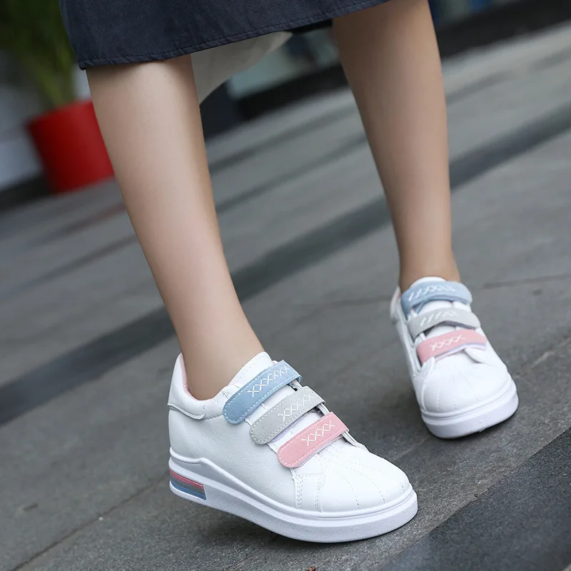 

2019 Women Breathable Sneakers increased Platform Shoes Casual Footwear Leisure Leather White Shoes Women's Vulcanize Shoes