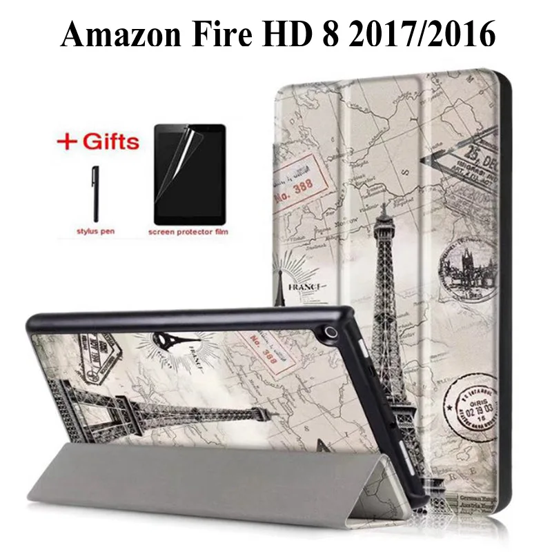 

Case For Amazon Fire HD 8 2017/2016 8.0 inch PU Leather Magentic Cover Case For funda Amazon Fire HD8 2017/2016 Case+Film+Pen