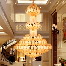 Crystal Chandelier Lighting Fixture LED Gold Chandeliers Lotus Flower Big Long Droplight Hotel Lobby Hall Villa Indoor Lamps Crystal Chandelier Lighting Fixture LED Gold Chandeliers Lotus Flower Big Long Droplight Hotel Lobby Hall Villa Indoor Lamps