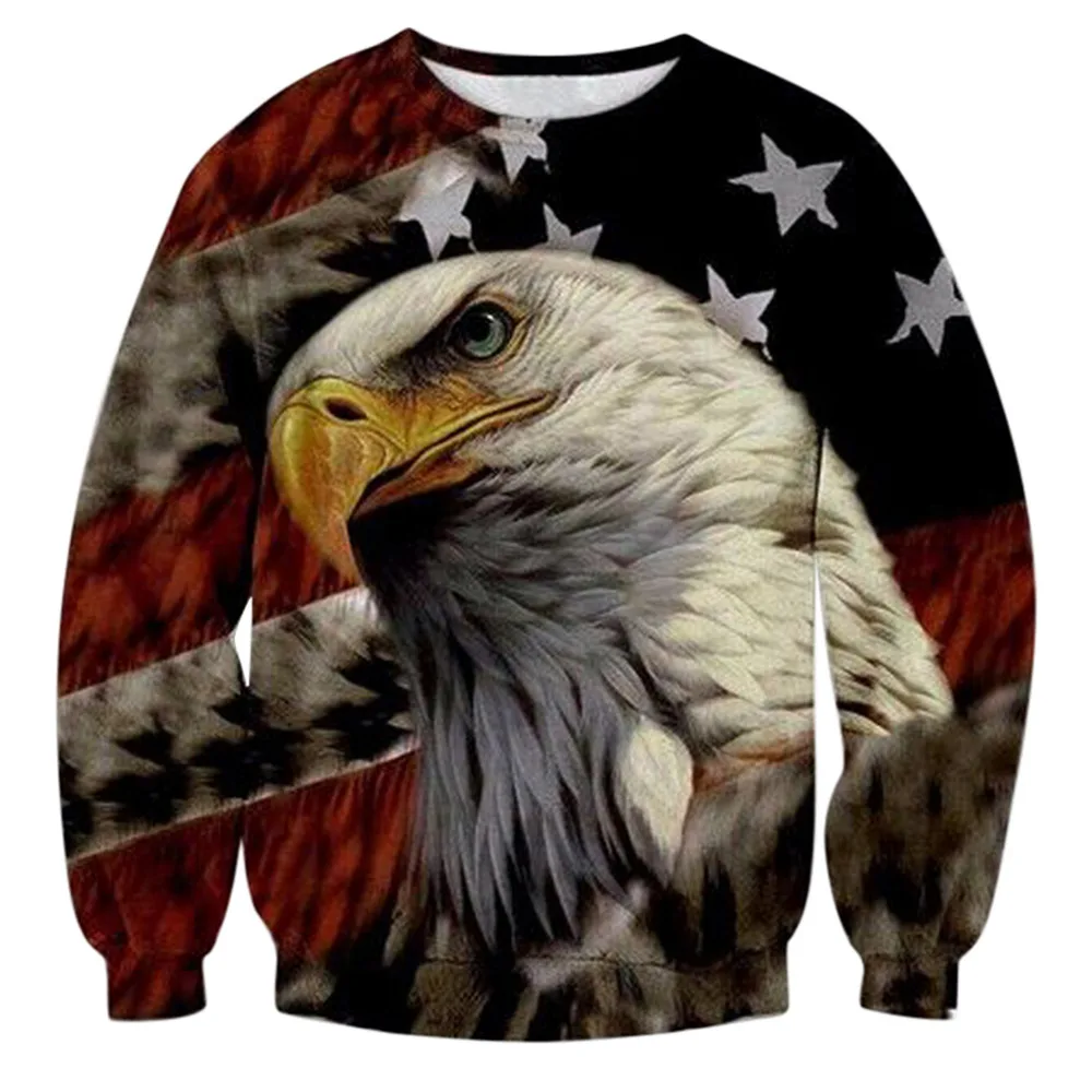 Fashion American Flag Hooded Sweats Tops Men O Neck 3D