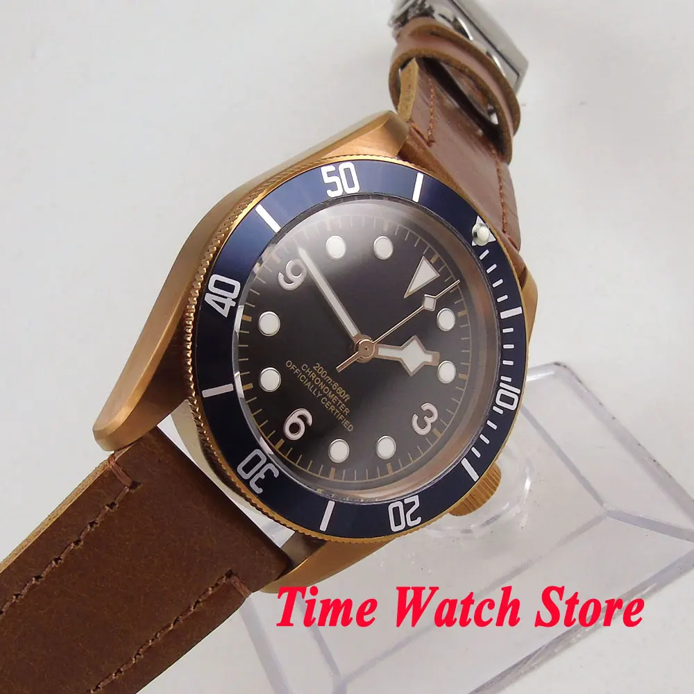 Corgeut 41 мм Miyota 8215 5 АТМ Автоматические наручные часы Мужские Медные PVD чехол с черным циферблатом сапфировое стекло синий поворотный ободок cor4