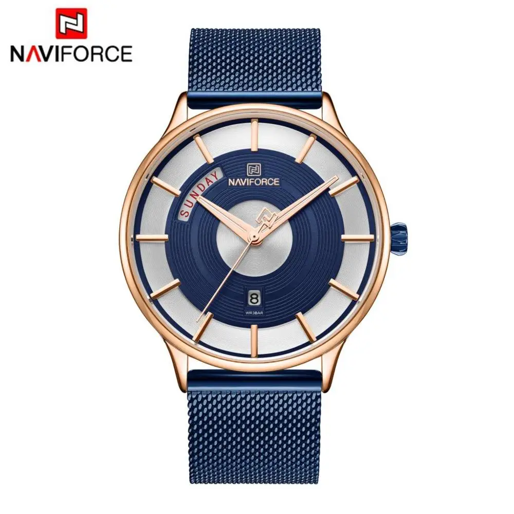 NAVIFORCE мужские часы Топ бренд класса люкс Модные кварцевые наручные со стальным