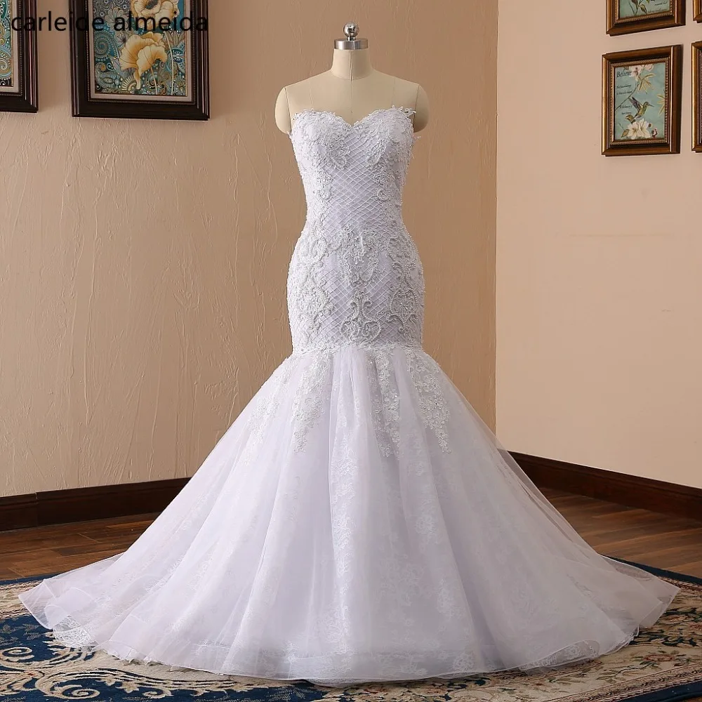 

Vestidos de Novia Sweetheart Lace Mermaid Wedding Dress with 3D lace Appliques & Pearls Robe de Mariee 2018 Trouwjurk