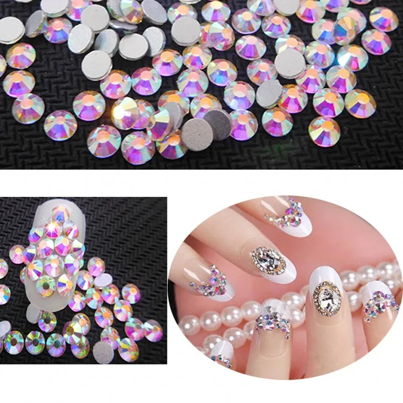 1 Bag 1440pcs Crystal AB Glitter 3D Nail Rhinestone Non Hotfix Flatback Glass Stones DIY Silver Nail Art Decorations ##SS3-SS12#