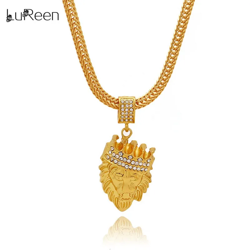 Buy LuReen Hiphop Gold Lion Head Crown King Pendant