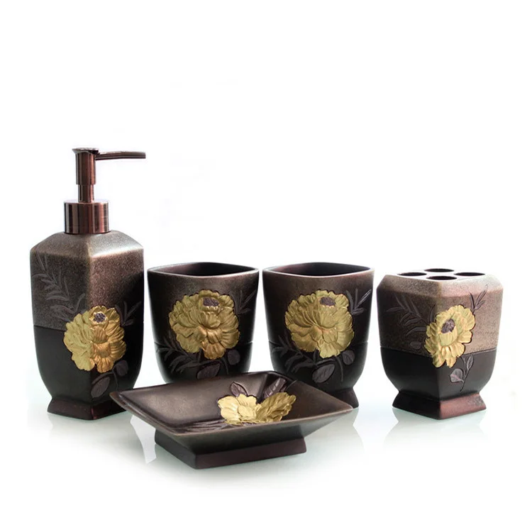 

European bathroom Wujiantao Five-piece dress vintage wash lotion bottle toothbrush holder Tumbler Lotion bottle of soap box