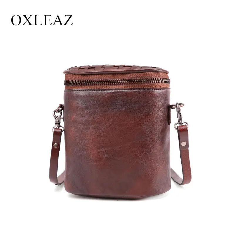 

OXLEAZ Women Messenger Bags Small Shoulder Bag Female Bucket Handbag Purse Fashion Genuine Leather Crossbody Bag for Ladies