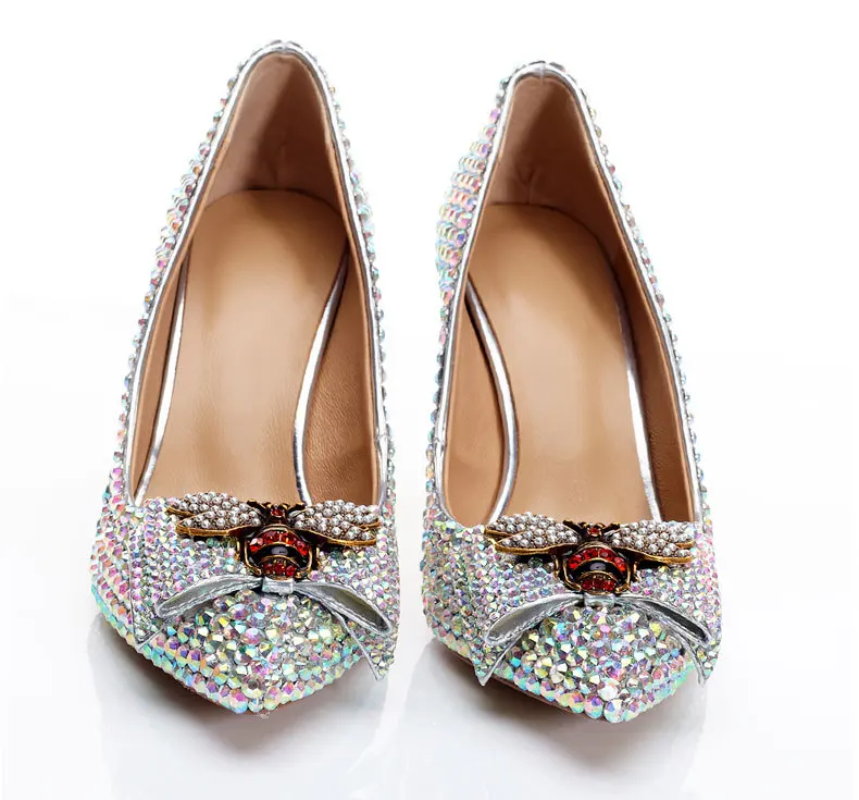 Las De Tacones Alto Bombas Pic Tacón Escarabajo Zapatos As Damas Mariposa Lujo Diamantes Imitación Zapatpos Brillo Mujeres Cristal Mujer Perforado rr1Rw5