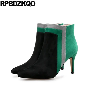 

genuine leather sexy winter stiletto 12 44 high quality pointed toe 10 luxury brand shoes women booties fur heel boots big size