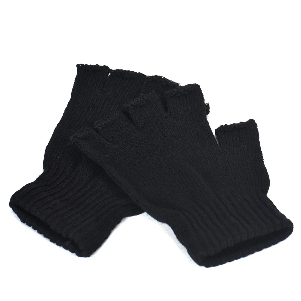 Мужские и женские перчатки, теплые варежки на пол пальца, черные эластичные теплые перчатки без пальцев, теплые черные перчатки для улицы