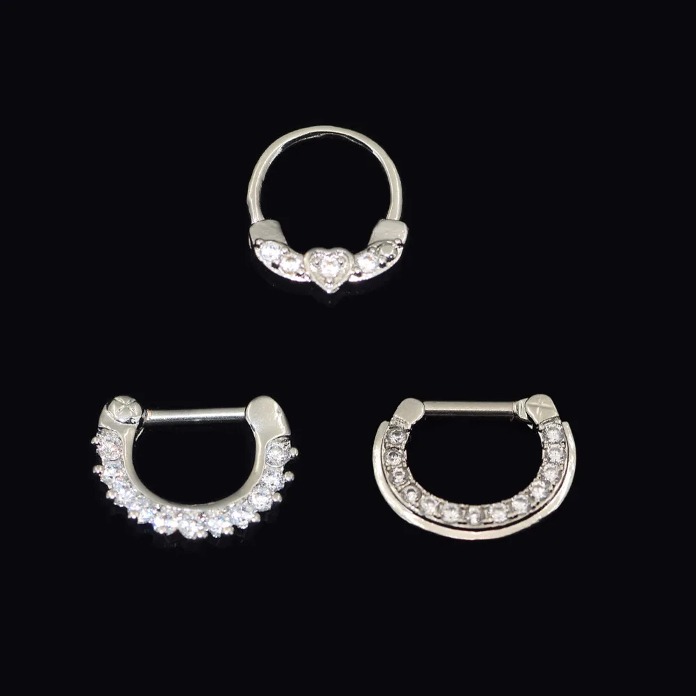 3pcs 316L Stainless Steel Septum Clicker Hinged Heart Clear Full Clear ...
