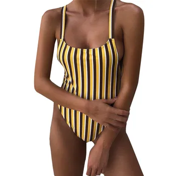 

sexy Ladies striped printed one piece bodysuits backless off shoulder Push Up Padded Bra Bathing suit underwear set 50mr28