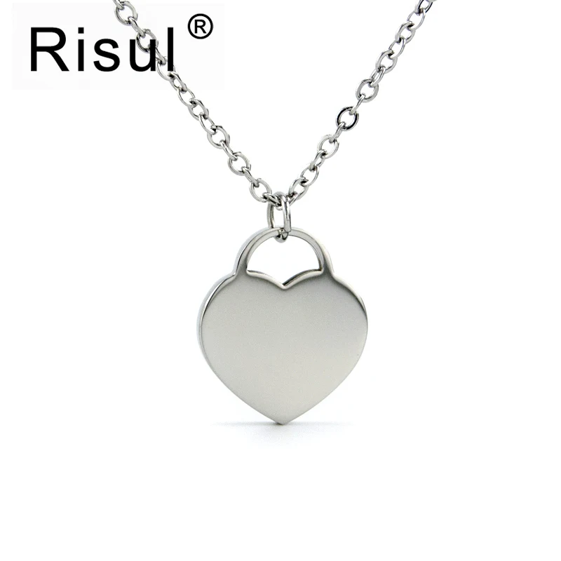 

50pcs jewelry smooth double sides polished heart tag Pendant with Necklace for women stainless steel wholesale price