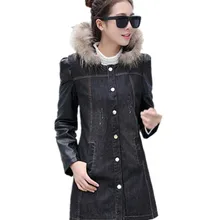 Джинсовое зимнее пальто женское модное пальто плюс размер больше размера d пальто модное пальто с капюшоном пальто из искусственной кожи с рукавами