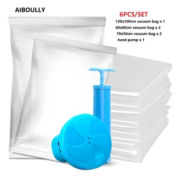 

OUSSIRRO 6Pcs/Set Vacuum Bags for Clothes Storage Bag Wardrobe Closet Organizer Garment Clothing Vacuum Bag with Hand Pump