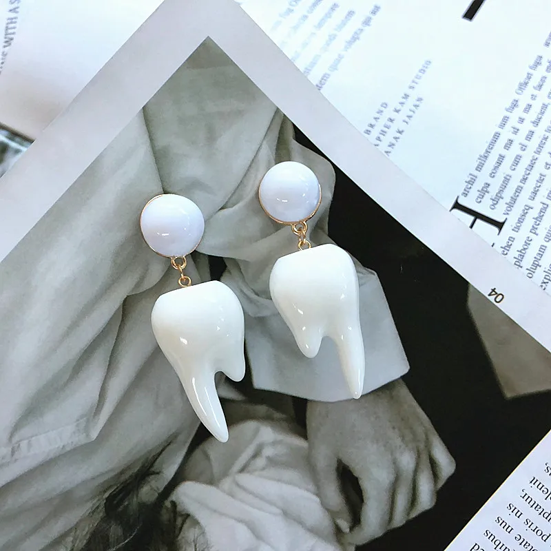 

Free Shipping Cute Design White Teeth Resin Charm Stud Earring