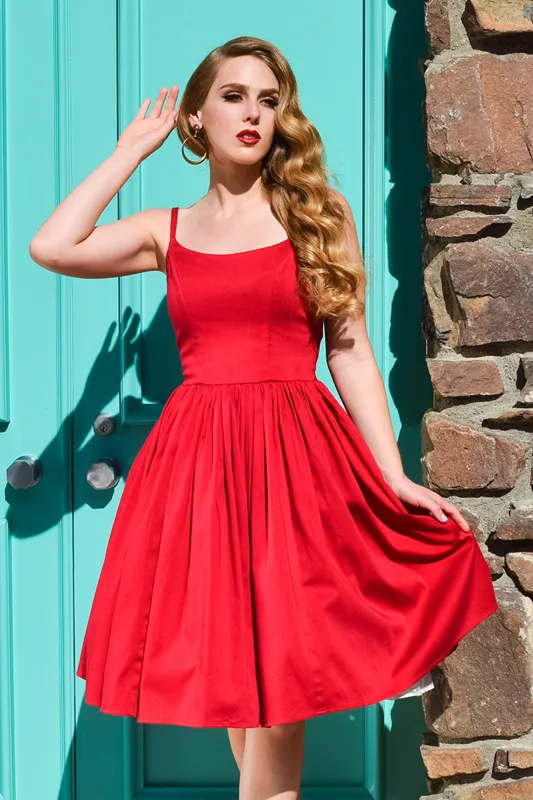 30-летний сезон от брэнда "Винтаж 60-е шипованные рокабилли спагетти strapm качели Дженни платье в 3 цвета размера плюс vestidos Открытое платье без рукавов - Цвет: red