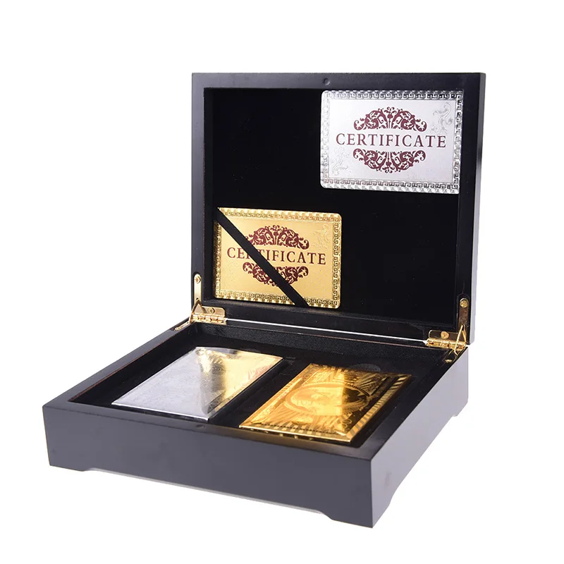 

Hot Sale Stylish Practical Artistic Gold and silver Plated Poker Playing Card Black Box Case For Present Gift