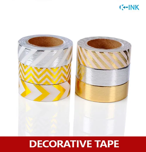 

6 rolls / set Foil washi paper tape set , gold / silver metal colored hot-stamping washi decorative tape set for scrapbooking
