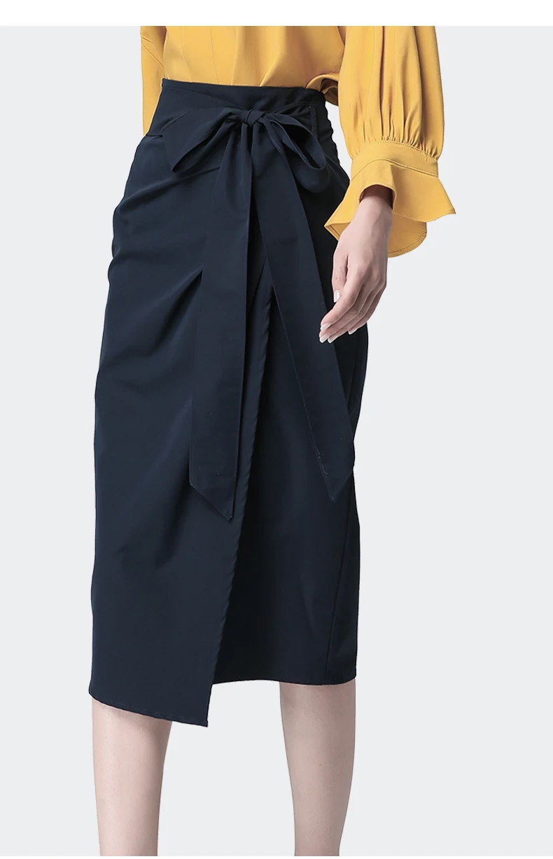 Женская летняя хлопковая юбка с запахом темно-синяя с завышенной талией на шнуровке элегантная Офисная Женская юбка-карандаш размера плюс