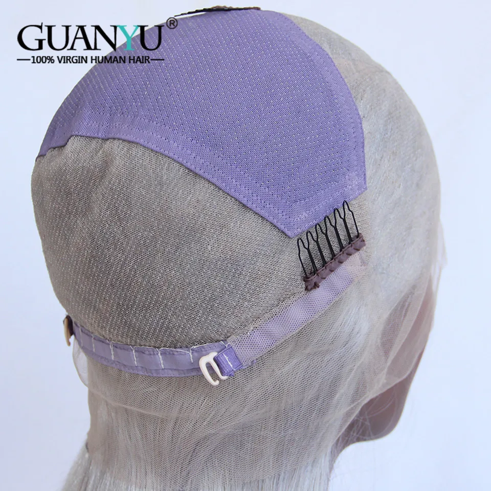 Guanyuhair Silver Grey Full Lace Wigs Human Hair Remy Straight Pre Plcuked Bleached Knots Lace Wig With Baby Hair 150% Density