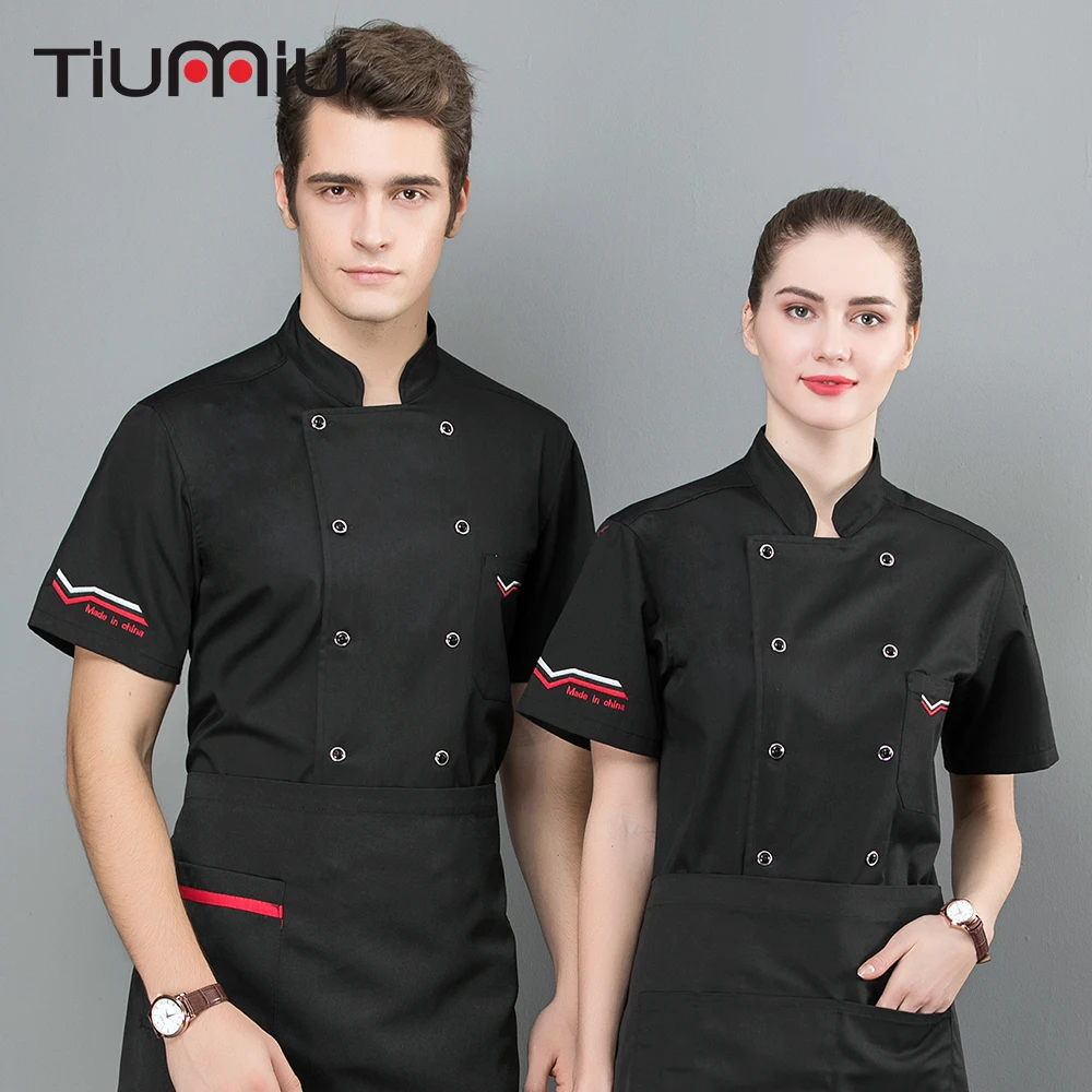 

2019 Short Sleeves Restaurant chef Uniform Waiter Waitress Kitchen Fast Food Service Cook Coffee Cake Bake Barber Embroidered